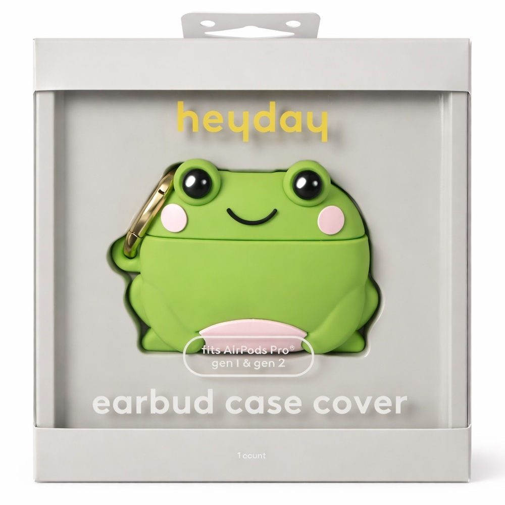 Heyday Green Frog Earbud Case with Pink Accents
